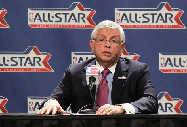 LOS ANGELES, CA - FEBRUARY 19:  NBA Commissioner David Stern addresses the media before the start of NBA All-Star Saturday Night at Staples Center on February 19, 2011 in Los Angeles, California.  (Photo by Noel Vasquez/Getty Images)