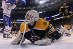 BOSTON, MA - APRIL 16:  Tim Thomas #30 of the Boston Bruins reacts after Yannick Weber #68 of the Montreal Canadiens scored the third goal of the game in Game Two of the Eastern Conference Quarterfinals during the 2011 NHL Stanley Cup Playoffs at TD Garden on April 16, 2011 in Boston, Massachusetts.  (Photo by Elsa/Getty Images)