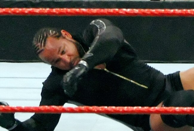 LAS VEGAS - AUGUST 24:  Wrestler Chris Jericho jumps off the ropes at wrestler MVP during the WWE Monday Night Raw show at the Thomas & Mack Center August 24, 2009 in Las Vegas, Nevada.  (Photo by Ethan Miller/Getty Images)
