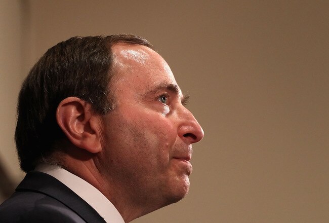 GLENDALE, AZ - MARCH 08:  NHL commissioner Gary Bettman speaks during a press conference before the NHL game between the Vancouver Canucks and the Phoenix Coyotes at Jobing.com Arena on March 8, 2011 in Glendale, Arizona.  (Photo by Christian Petersen/Getty Images)