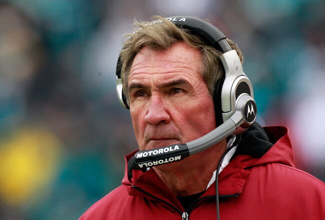 JACKSONVILLE, FL - DECEMBER 26:  Head coach Mike Shanahan of the Washington Redskins watches the action during the game against the Jacksonville Jaguars at EverBank Field on December 26, 2010 in Jacksonville, Florida.  (Photo by Sam Greenwood/Getty Images)