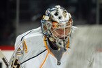 DENVER, CO - MARCH 31:  Goalie Pekka Rinne #35 of the Nashville Predators warms up prior to facing the Colorado Avalanche at the Pepsi Center on March 31, 2011 in Denver, Colorado. Rinne had 27 saves as the Nashville Predators defeated the Colorado Avalanche 3-2.  (Photo by Doug Pensinger/Getty Images)