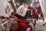 GLENDALE, AZ - APRIL 20:  Goaltender Ilya Bryzgalov #30 of the Phoenix Coyotes falls into the net after allowing a third period goal to Daniel Cleary (not pictured) of the Detroit Red Wings in Game Four of the Western Conference Quarterfinals during the 2011 NHL Stanley Cup Playoffs at Jobing.com Arena on April 20, 2011 in Glendale, Arizona.  The Red Wings defeated the Coyotes 6-3 to win the series 4-0. (Photo by Christian Petersen/Getty Images)