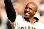 SAN FRANCISCO - OCTOBER 19:  Former San Francisco Giants outfielder Barry Bonds acknowledges the crowd prior to Game Three of the NLCS against the San Francisco Giants during the 2010 MLB Playoffs at AT&T Park on October 19, 2010 in San Francisco, California.  (Photo by Ezra Shaw/Getty Images)