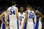 CHARLOTTE, NC - MARCH 20:  Nolan Smith #2 of the Duke Blue Devils talks with his teammates in the second half while taking on the Michigan Wolverines during the third round of the 2011 NCAA men's basketball tournament at Time Warner Cable Arena on March 20, 2011 in Charlotte, North Carolina.  (Photo by Streeter Lecka/Getty Images)
