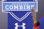 INDIANAPOLIS, IN - FEBRUARY 27: Cam Newton participates in the vertical jump during the 2011 NFL Scouting Combine at Lucas Oil Stadium on February 27, 2011 in Indianapolis, Indiana. (Photo by Joe Robbins/Getty Images)