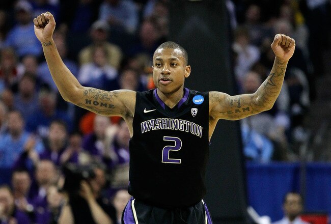 CHARLOTTE, NC - MARCH 20:  Isaiah Thomas #2 of the Washington Huskies reacts while taking on the North Carolina Tar Heels during the third round of the 2011 NCAA men's basketball tournament at Time Warner Cable Arena on March 20, 2011 in Charlotte, North Carolina.  (Photo by Kevin C. Cox/Getty Images)