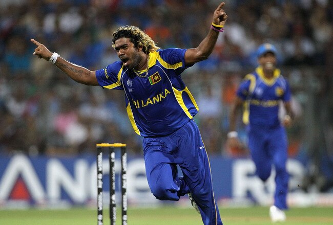 MUMBAI, INDIA - APRIL 02:  Lasith Malinga of Sri Lanka celebrates the wicket of Sachin Tendulkar of India during the 2011 ICC World Cup Final between India and Sri Lanka at Wankhede Stadium on April 2, 2011 in Mumbai, India.  (Photo by Hamish Blair/Getty Images)