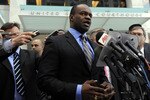SAINT PAUL, MN - APRIL 6: Former NFL Players Association executive director DeMaurice Smith speaks to members of the media following a hearing at the U.S. Courthouse on April 6, 2011 in Saint Paul, Minnesota. NFL players have filed an antitrust lawsuit against the NFL owners after labor talks between the two broke down last month. (Photo by Hannah Foslien/Getty Images)