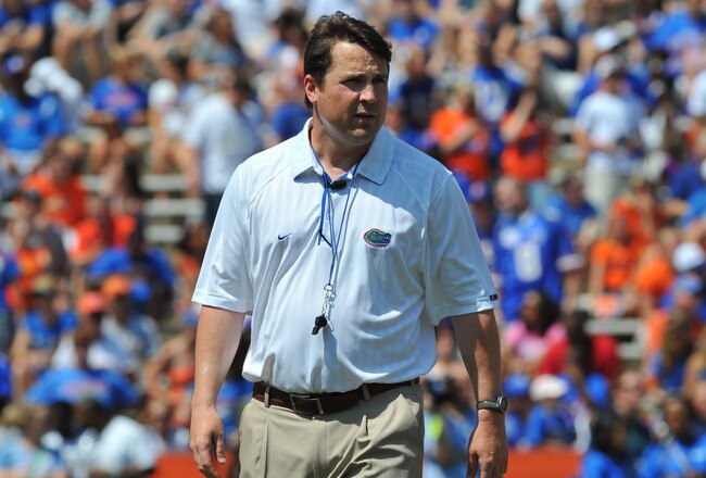 GAINESVILLE, FL - APRIL 9:  Coach Will Muschamp of the Florida Gators directs play during the Orange and Blue spring football game April 9, 2011 at Ben Hill Griffin Stadium in Gainesville, Florida.  (Photo by Al Messerschmidt/Getty Images)