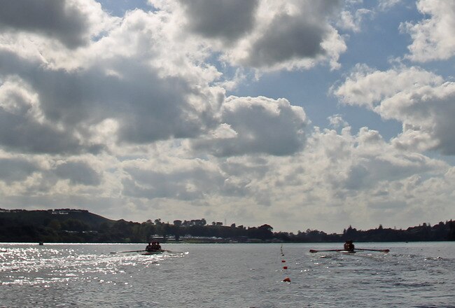 CAMBRIDGE, NEW ZEALAND - APRIL 02:  Crews in the Boys U17 Coxed Fours compete in the Maadi Cup Rowing Regatta held at Lake Karapiro on April 2, 2011 in Cambridge, New Zealand.  (Photo by Phil Walter/Getty Images)