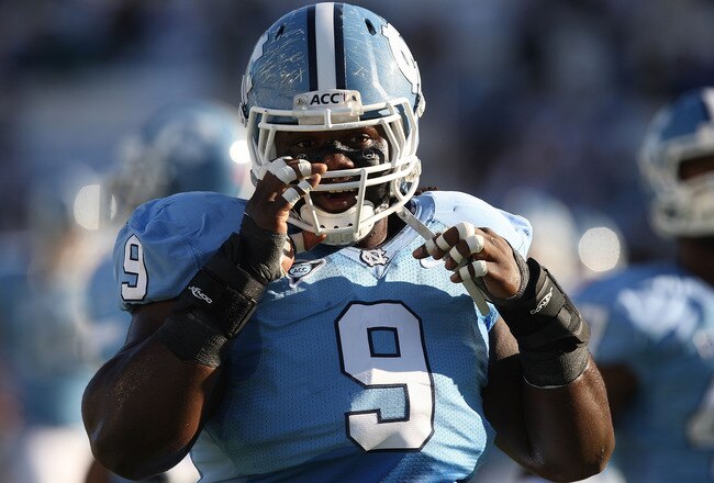 CHAPEL HILL, NC - NOVEMBER 07:  Marvin Austin #9 of the North Carolina Tar Heels watches on against the Duke Blue Devils during their game at Kenan Stadium on November 7, 2009 in Chapel Hill, North Carolina.  (Photo by Streeter Lecka/Getty Images)