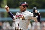 LOS ANGELES, CA - APRIL 21:  Jair Jurrjens #49 of the Atlanta Braves pitches against the Los Angeles Dodgers in the first inning at Dodger Stadium on April 21, 2011 in Los Angeles, California.  (Photo by Jeff Gross/Getty Images)
