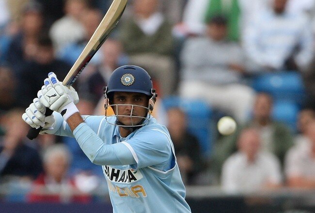 LEEDS, UNITED KINGDOM - SEPTEMBER 02:  Saurav Ganguly of India smashes the ball to the boundary during the Fifth NatWest One Day International between England and India at Headingley on September 2, 2007 in Leeds, England.  (Photo by Laurence Griffiths/Getty Images)