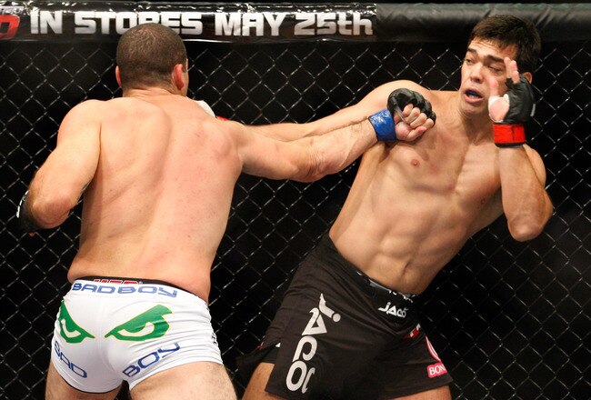 MONTREAL- MAY 8: Mauricio 'Shogun' Rua (L) punches Lyoto Machida in their light heavyweight bout at UFC 113 at Bell Centre on May 8, 2010 in Montreal, Quebec, Canada.  (Photo by Richard Wolowicz/Getty Images)