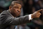 BOSTON, MA - APRIL 19:  Doc Rivers of the Boston Celtics directs his players in the second half against the New York Knicks in Game Two of the Eastern Conference Quarterfinals in the 2011 NBA Playoffs on April 19, 2011 at the TD Garden in Boston, Massachusetts. The Boston Celtics defeated the New York Knicks 96-93. NOTE TO USER: User expressly acknowledges and agrees that, by downloading and or using this photograph, User is consenting to the terms and conditions of the Getty Images License Agreement.  (Photo by Elsa/Getty Images)