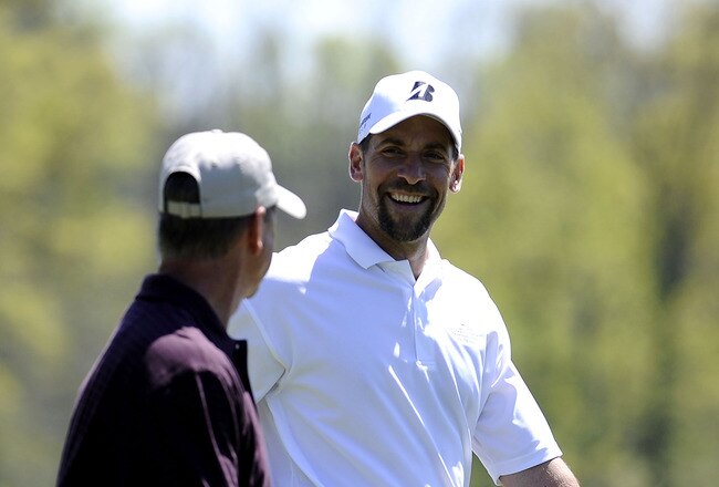 BEDMINSTER, NJ - APRIL 23:  Tom Glavine  (L) and John Smoltz walk up the fairway during a taping of 'Trump's Fabulous World of Golf' at the Trump National Golf Club on April 23, 2010 in Bedminster, New Jersey.  (Photo by Jeff Zelevansky/Getty Images for the Golf Channel)