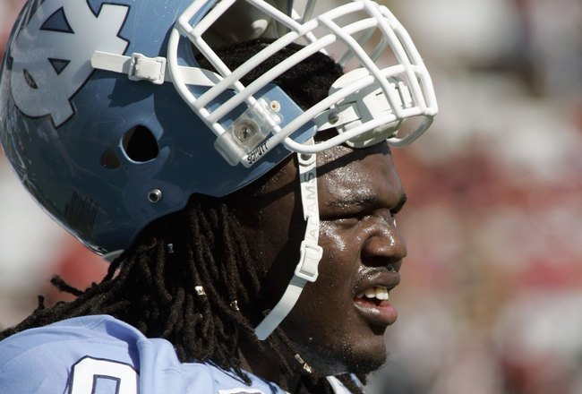 CHAPEL HILL, NC - OCTOBER 13: Marvin Austin #9 of the North Carolina Tar Heels looks on during the game against the South Carolina Gamecocks at Kenan Stadium October 13, 2007 in Chapel Hill, North Carolina. South Carolina won 21-15. (Photo by Grant Halverson/Getty Images)