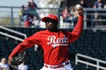 GOODYEAR, AZ - FEBRUARY 28:  Dontrelle Willis #50 of the Cincinnati Reds delivers a pitch against the Cleveland Indians at Goodyear Ballpark on February 28, 2011 in Goodyear, Arizona.  (Photo by Norm Hall/Getty Images)