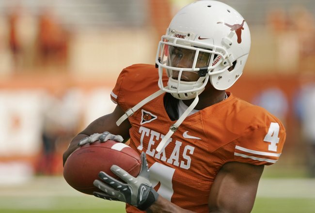AUSTIN, TX - NOVEMBER 07:  Defensive back Aaron Williams #4 of the Texas Longhorns practices before a game against the UCF Knights on November 7, 2009 at Darrell K Royal - Texas Memorial Stadium in Austin, Texas.  Texas won 35-3.  (Photo by Brian Bahr/Getty Images)