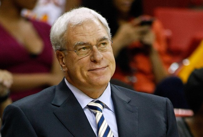 LAS VEGAS - OCTOBER 13:  Head coach Phil Jackson of the Los Angeles Lakers watches his team take on the Sacramento Kings during a preseason game at the Thomas & Mack Center October 13, 2010 in Las Vegas, Nevada. The Lakers won 98-95. NOTE TO USER: User expressly acknowledges and agrees that, by downloading and/or using this Photograph, user is consenting to the terms and conditions of the Getty Images License Agreement.  (Photo by Ethan Miller/Getty Images)