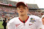 ORLANDO, FL - JANUARY 01:  Greg McElroy #12 of the Alabama Crimson Tide smiles after winning the Capitol One Bowl against the Michigan State Spartans at the Florida Citrus Bowl on January 1, 2011 in Orlando, Florida.  (Photo by Mike Ehrmann/Getty Images)