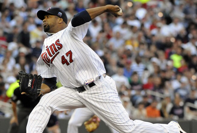 MINNEAPOLIS, MN - JUNE 28:  Francisco Liriano #47 of the Minnesota Twins pitches in the first inning against the Detroit Tigers during their game on June 28, 2010 at Target Field in Minneapolis, Minnesota. (Photo by Hannah Foslien /Getty Images)
