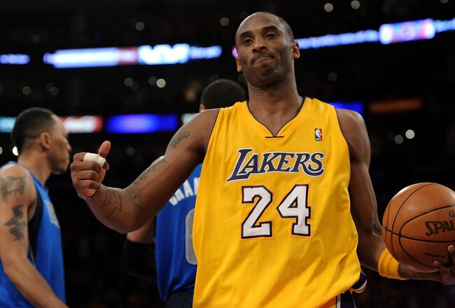 LOS ANGELES, CA - MAY 02:  Kobe Bryant #24 of the Los Angeles Lakers reacts late in the fourth quarter while taking on the Dallas Mavericks in Game One of the Western Conference Semifinals in the 2011 NBA Playoffs at Staples Center on May 2, 2011 in Los Angeles, California. The Mavericks defeated the Lakers 96-94. NOTE TO USER: User expressly acknowledges and agrees that, by downloading and or using this photograph, User is consenting to the terms and conditions of the Getty Images License Agreement.  (Photo by Harry How/Getty Images)