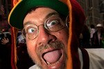 NEW YORK, NY - APRIL 28:  A fan of the Washington Redskins shows support for his team outside Radio City Music Hall prior to the start of the 2011 NFL Draft at Radio City Music Hall on April 28, 2011 in New York City.  (Photo by Chris Trotman/Getty Images)