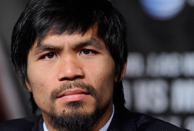 LAS VEGAS, NV - MAY 04:  Boxer Manny Pacquiao appears during the final news conference for his bout against Shane Mosley at the MGM Grand Hotel/Casino May 4, 2011 in Las Vegas, Nevada. Pacquiao will defend his WBO welterweight title against Mosley on May 7, 2011 in Las Vegas.  (Photo by Ethan Miller/Getty Images)