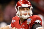 NEW ORLEANS, LA - JANUARY 04:  Quarterback Ryan Mallett #15 of the Arkansas Razorbacks looks to pass against the Ohio State Buckeyes during the Allstate Sugar Bowl at the Louisiana Superdome on January 4, 2011 in New Orleans, Louisiana.  (Photo by Matthew Stockman/Getty Images)