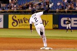 ST. PETERSBURG, FL - MAY 03:  Outfielder B.J. Upton #2 of the Tampa Bay Rays celebrates his two run walkoff home run against the Toronto Blue Jays at Tropicana Field on May 3, 2011 in St. Petersburg, Florida.  (Photo by J. Meric/Getty Images)
