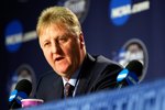DETROIT - APRIL 06:  Larry Bird answers questions with Earvin 'Magic' Johnson (not pictured) during a news conference to relive their 1979 NCAA Championship Game between Indiana State and Michigan State before the 2009 NCAA Division I Men's Basketball National Championship game at Ford Field on April 6, 2009 in Detroit, Michigan.  (Photo by Gregory Shamus/Getty Images)