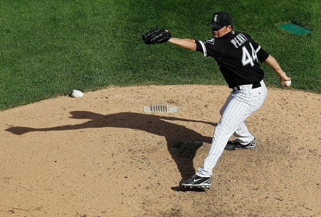 CHICAGO - JUNE 25: Starting pitcher Jake Peavy #44 of the Chicago White Sox delivers the ball against the Chicago Cubs at U.S. Cellular Field on June 25, 2010 in Chicago, Illinois. The White Sox defeated the Cubs 6-0. (Photo by Jonathan Daniel/Getty Images)