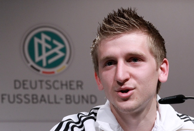 JOHANNESBURG, SOUTH AFRICA - JUNE 10:  Marko Marin of Germany speaks to the media during a press conference in the media center at Velmore Grande Hotel on June 10, 2010 in Johannesburg, South Africa.  (Photo by Joern Pollex/Getty Images)