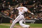 BALTIMORE, MD - APRIL 28:  Adam Jones #10 of the Baltimore Orioles at the plate against the Boston Red Sox at Oriole Park at Camden Yards on April 28, 2011 in Baltimore, Maryland.  (Photo by Rob Carr/Getty Images)