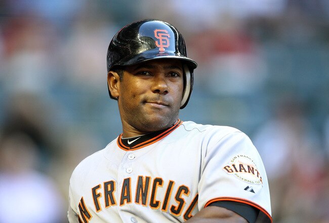 PHOENIX, AZ - APRIL 16:  Miguel Tejada #10 of the San Francisco Giants warms up on deck during the Major League Baseball game against the Arizona Diamondbacks at Chase Field on April 16, 2011 in Phoenix, Arizona.  (Photo by Christian Petersen/Getty Images)