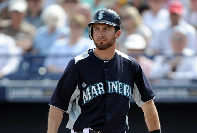 PEORIA, AZ - MARCH 01:  Dustin Ackley #13 of the  Seattle Mariners at bat against the Texas Rangers during spring training at Peoria Stadium on March 1, 2011 in Peoria, Arizona.  (Photo by Harry How/Getty Images)