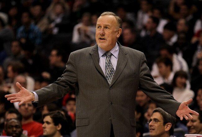LOS ANGELES, CA - DECEMBER 22: Head coach Rick Adelman of the Houston Rockets complains to an official in the game with the Los Angeles Clippers at Staples Center on December 22, 2010 in Los Angeles, California.  The Rockets won 97-92. NOTE TO USER: User expressly acknowledges and agrees that, by downloading and or using this photograph, User is consenting to the terms and conditions of the Getty Images License Agreement. (Photo by Stephen Dunn/Getty Images)