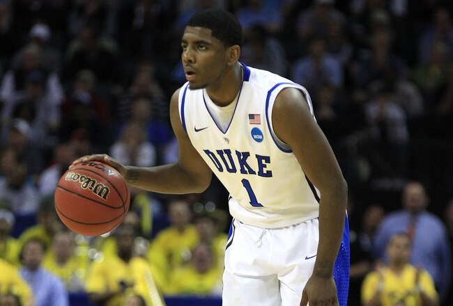 CHARLOTTE, NC - MARCH 20:  Kyrie Irving #1 of the Duke Blue Devils moves the ball while taking on the Michigan Wolverines during the third round of the 2011 NCAA men's basketball tournament at Time Warner Cable Arena on March 20, 2011 in Charlotte, North Carolina.  (Photo by Streeter Lecka/Getty Images)