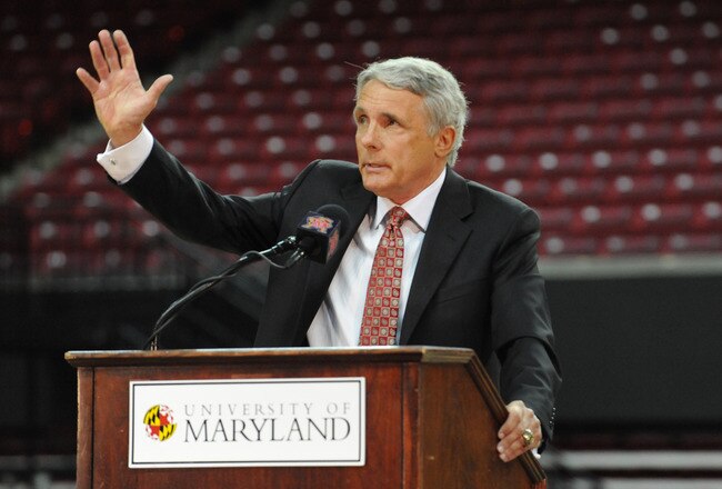 COLLEGE PARK, MD - MAY 6:  University of Maryland basketball coach Gary WIlliams speaks while announcing his retirement on May 6, 2011 at the Comcast Center in College Park, Maryland.  (Photo by Mitchell Layton/Getty Images)