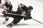 12 May 2001:   Petr Sykora #17 of the New Jersey Devils upends Jaromir Jagr #68 of the Pittsburgh Penguins during the second period of Game 1 of the Eastern Conference Finals at Continental Airlines Arena at the Meadowlands in East Rutherford, New Jersey.   Digital Image. Mandatory Credit: Jamie Squire/ALLSPORT