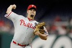 WASHINGTON, DC - APRIL 12: Pitcher Joe Blanton #56 of the Philadelphia Phillies delivers to a Washington Nationals batter at Nationals Park on April 12, 2011 in Washington, DC. (Photo by Rob Carr/Getty Images)
