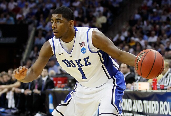 CHARLOTTE, NC - MARCH 20:  Kyrie Irving #1 of the Duke Blue Devils moves the ball while taking on the Michigan Wolverines during the third round of the 2011 NCAA men's basketball tournament at Time Warner Cable Arena on March 20, 2011 in Charlotte, North Carolina.  (Photo by Kevin C. Cox/Getty Images)