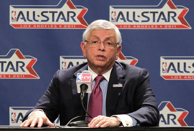 LOS ANGELES, CA - FEBRUARY 19:  NBA Commissioner David Stern addresses the media before the start of NBA All-Star Saturday Night at Staples Center on February 19, 2011 in Los Angeles, California.  (Photo by Noel Vasquez/Getty Images)
