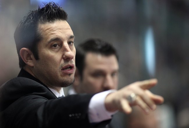 WINDSOR, ON - JANUARY 20:  Assistant Coach Bob Boughner of Team Orr points to a play on the ice during the Home Hardware CHL/NHL Top Prospects game against Team Cherry on January 20, 2010 at the WFCU Centre in Windsor, Ontario. Team Cherry defeated Team Orr 4-2. (Photo by Claus Andersen/Getty Images)