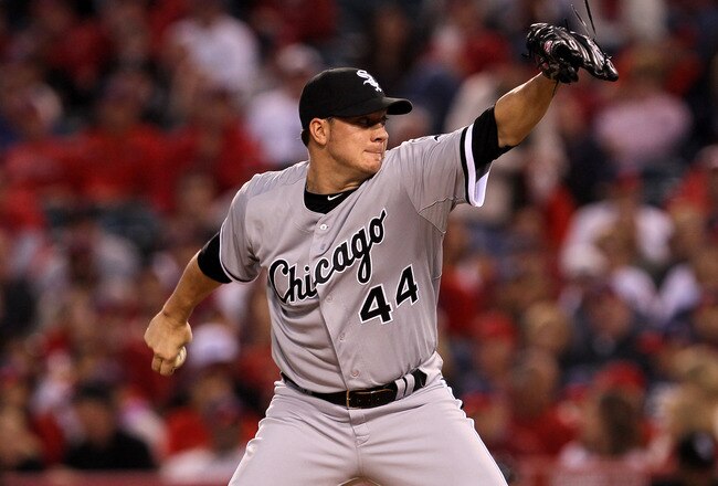 ANAHEIM, CA - MAY 11:  Jake Peavy #44 of the Chicago White Sox throws a pitch against the Los Angeles Angels of Anaheim on May 11, 2011 at Angel Stadium in Anaheim, California.  (Photo by Stephen Dunn/Getty Images)