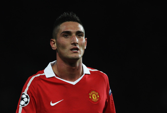 MANCHESTER, ENGLAND - OCTOBER 20:  Federico Macheda of Manchester United looks on during the UEFA Champions League Group C  match between Manchester United and Bursaspor Kulubu at Old Trafford on October 20, 2010 in Manchester, England.  (Photo by Alex Livesey/Getty Images)