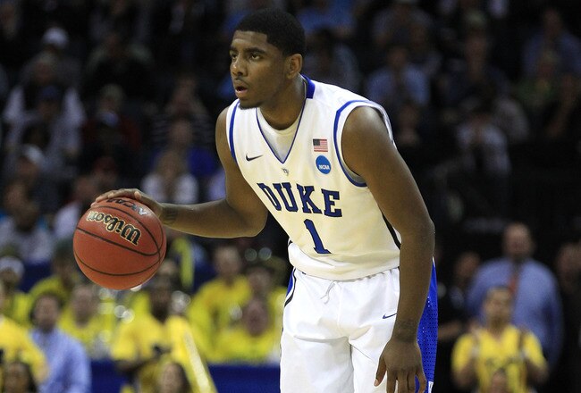 CHARLOTTE, NC - MARCH 20:  Kyrie Irving #1 of the Duke Blue Devils moves the ball while taking on the Michigan Wolverines during the third round of the 2011 NCAA men's basketball tournament at Time Warner Cable Arena on March 20, 2011 in Charlotte, North Carolina.  (Photo by Streeter Lecka/Getty Images)