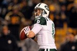 PITTSBURGH, PA - JANUARY 23:  Quarterback Mark Sanchez #6 of the New York Jets looks to pass against the Pittsburgh Steelers during the 2011 AFC Championship game at Heinz Field on January 23, 2011 in Pittsburgh, Pennsylvania. The Steelers won 24-19. (Photo by Al Bello/Getty Images)